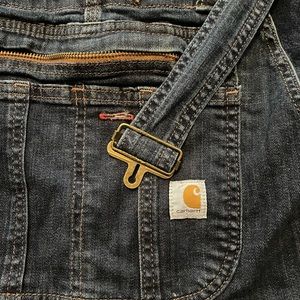 Dark blue work-heavy Carhartt denim overalls, size 12/14